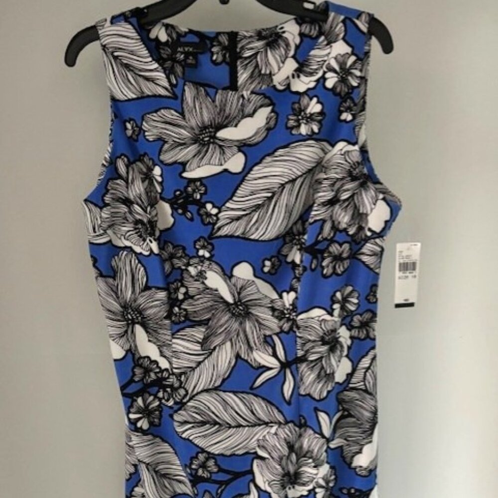 Alyx NWT Sleeveless Shift Dress Blue Black Floral 16 Bold Modern Classic Spring
